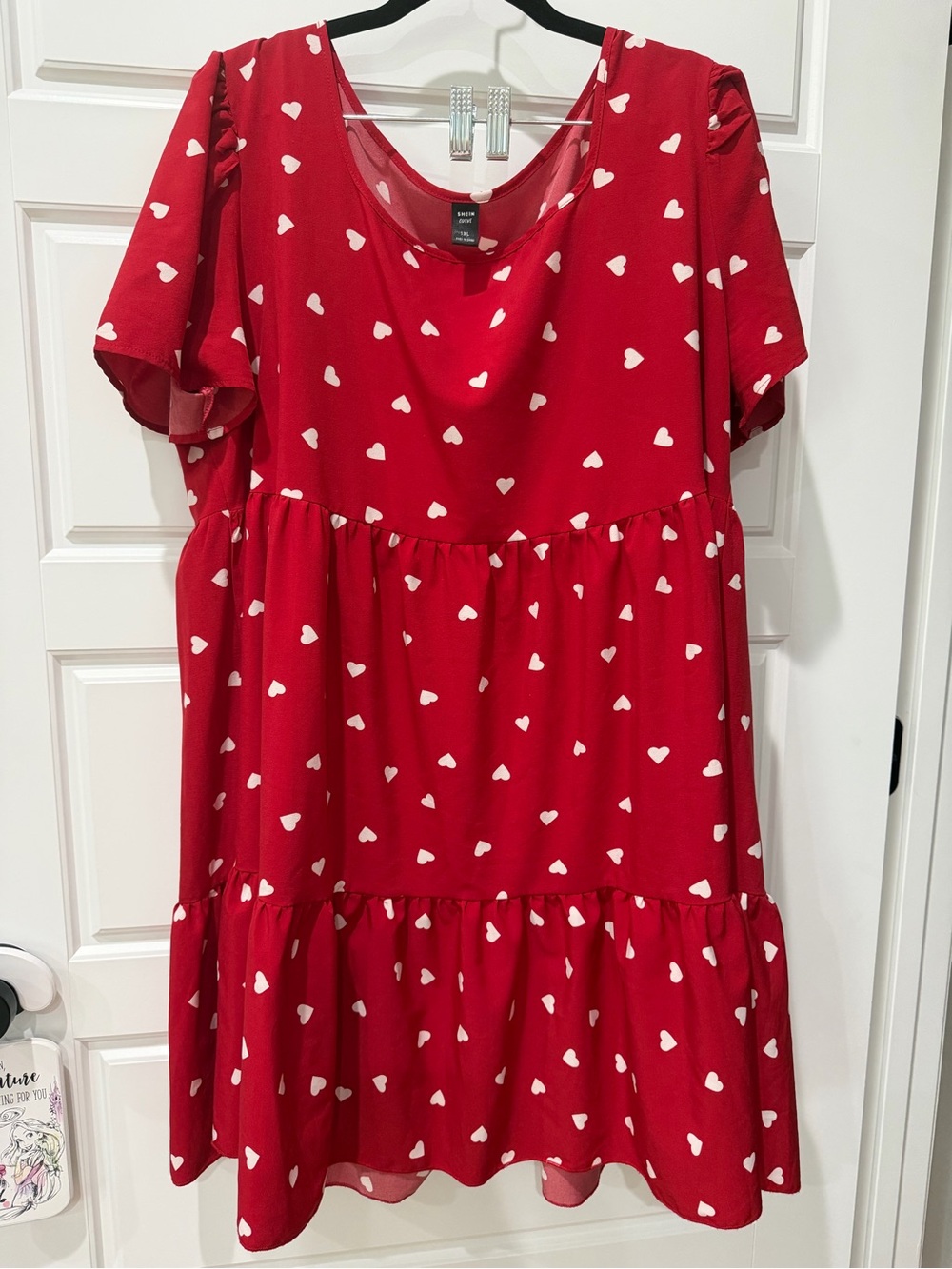 Red Heart Print Dress - Cute Short Sleeve Tiered Style